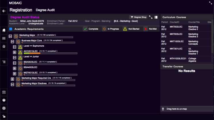 This image depicts version 1 of the Student Management interface and user experience from circa 2013.