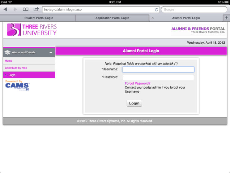 Screenshots depicting the various responsive portals I redesigned to use a common framework.
