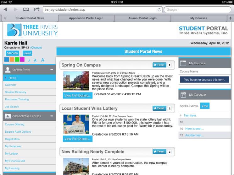 Screenshots depicting the various responsive portals I redesigned to use a common framework.