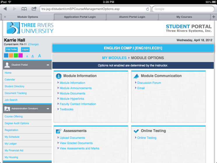 Screenshots depicting the various responsive portals I redesigned to use a common framework.