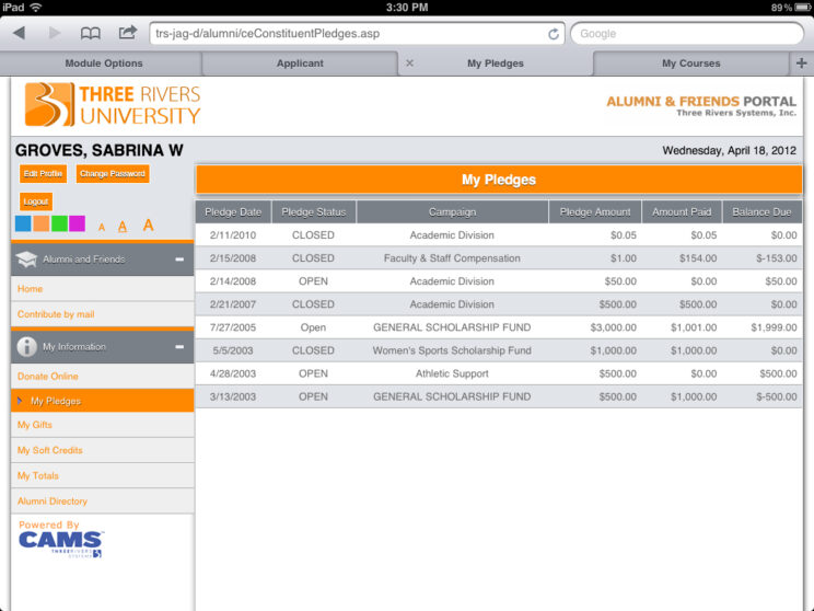 Screenshots depicting the various responsive portals I redesigned to use a common framework.
