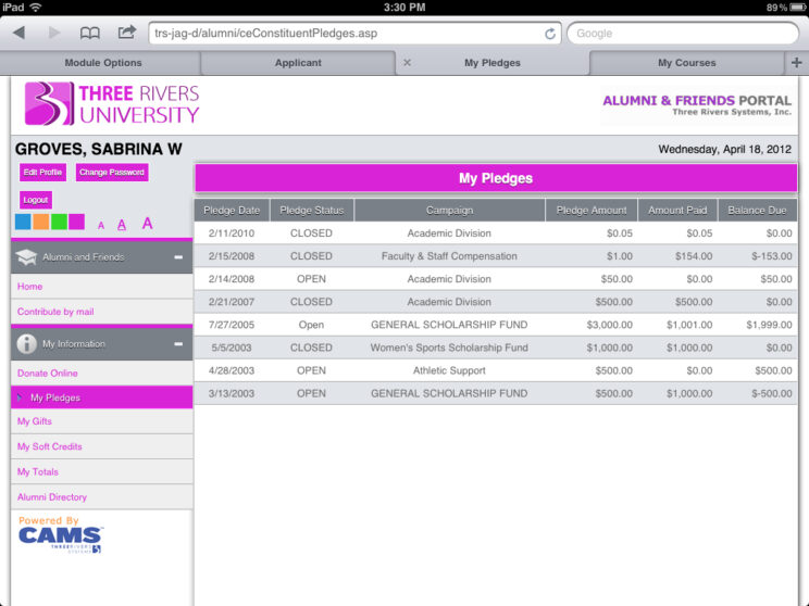 Screenshots depicting the various responsive portals I redesigned to use a common framework.