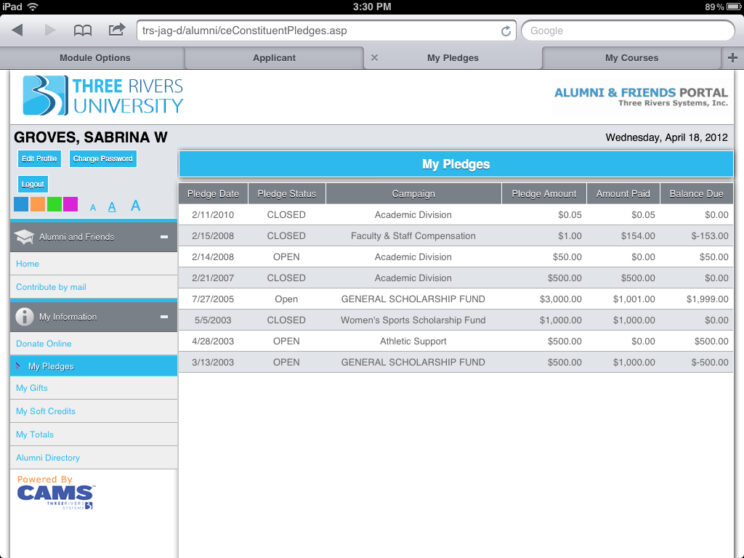 Screenshots depicting the various responsive portals I redesigned to use a common framework.