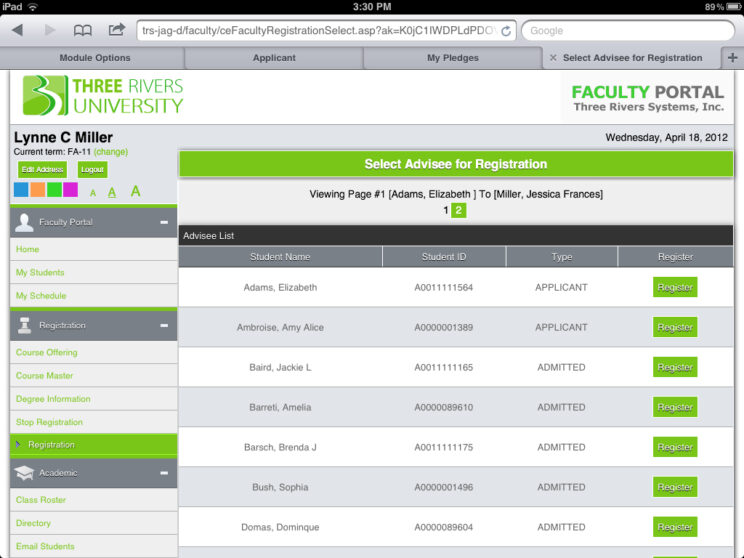 Screenshots depicting the various responsive portals I redesigned to use a common framework.