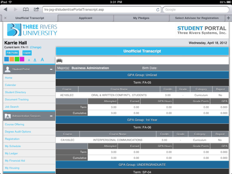 Screenshots depicting the various responsive portals I redesigned to use a common framework.