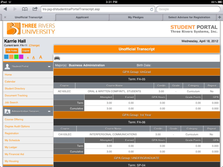 Screenshots depicting the various responsive portals I redesigned to use a common framework.