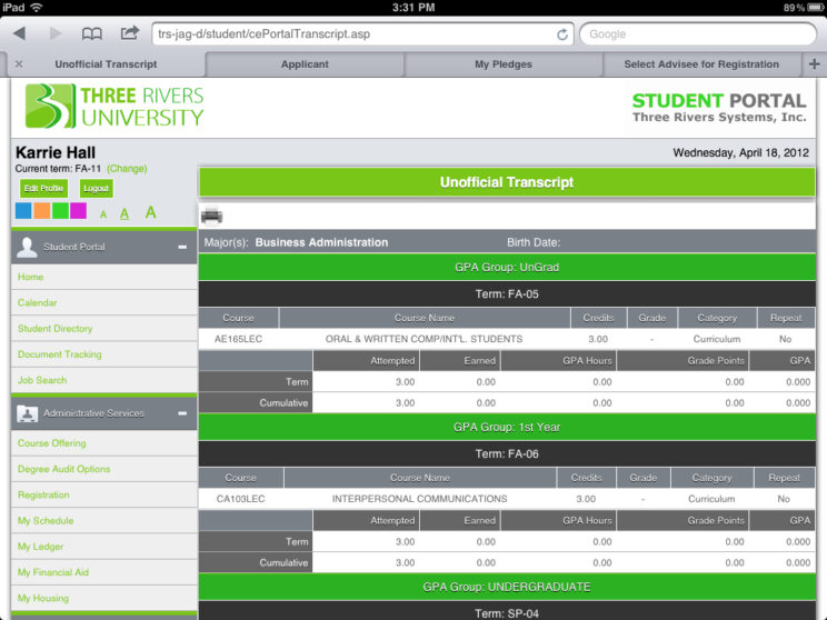 Screenshots depicting the various responsive portals I redesigned to use a common framework.
