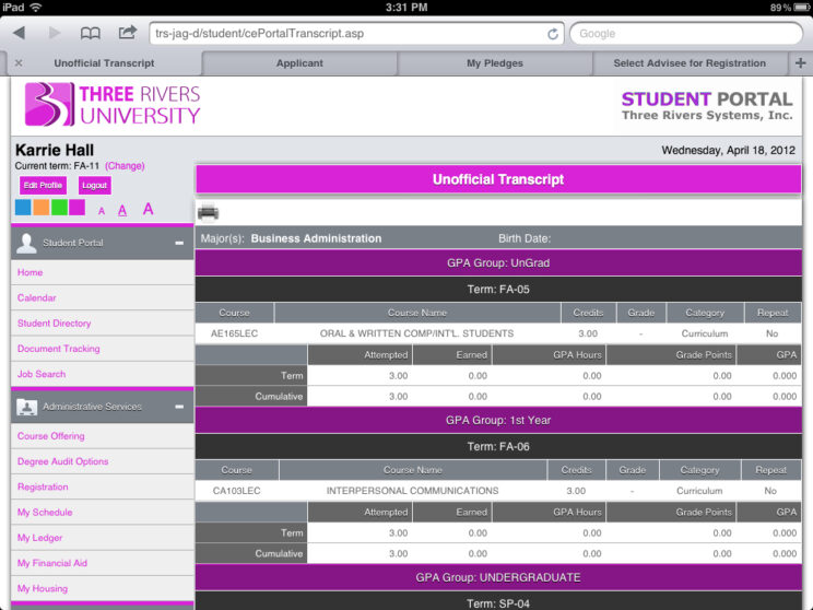 Screenshots depicting the various responsive portals I redesigned to use a common framework.