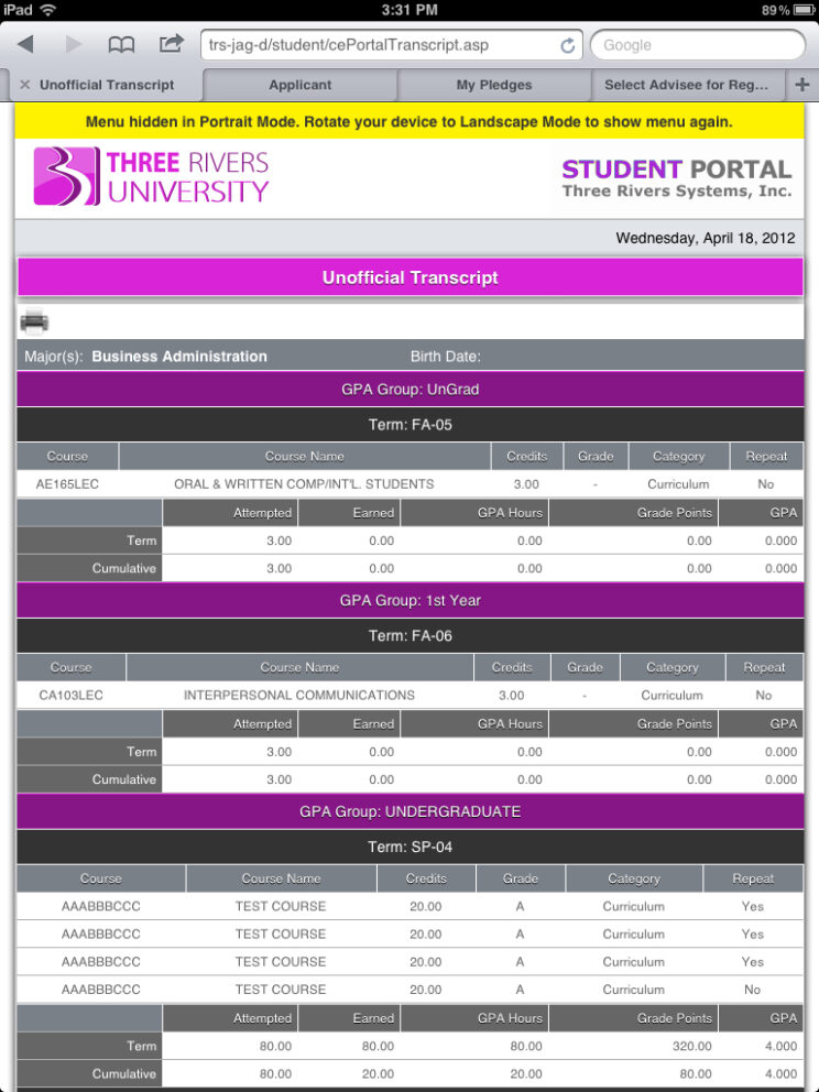 Screenshots depicting the various responsive portals I redesigned to use a common framework.