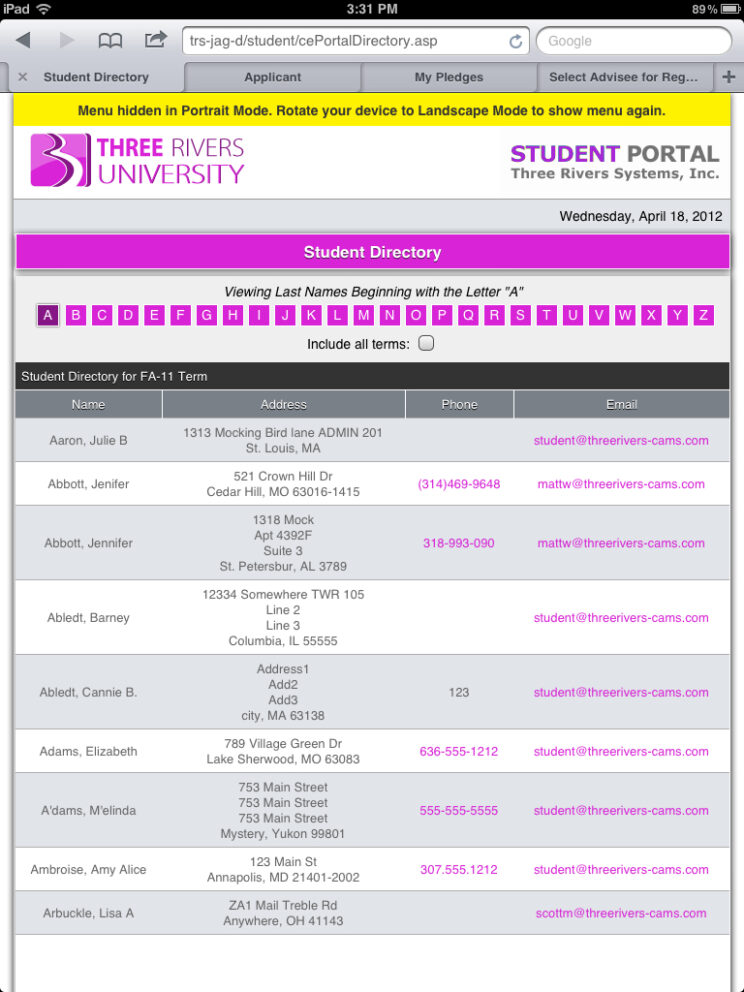Screenshots depicting the various responsive portals I redesigned to use a common framework.