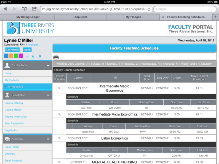 Screenshots depicting the various responsive portals I redesigned to use a common framework.