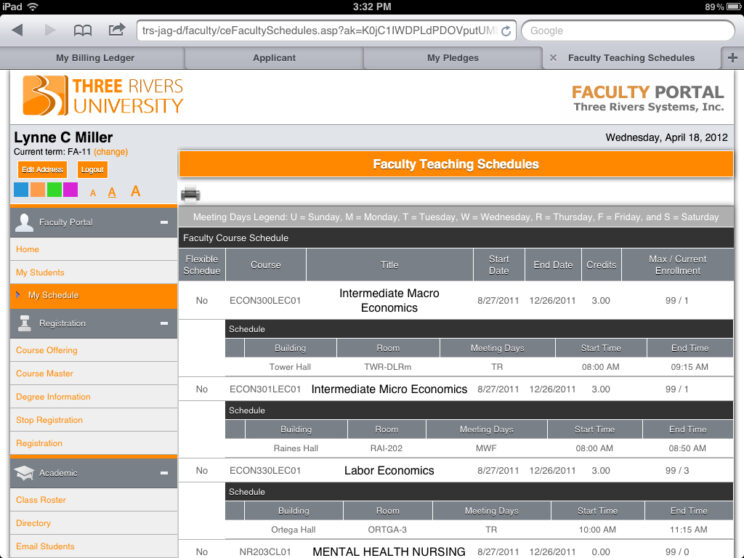 Screenshots depicting the various responsive portals I redesigned to use a common framework.