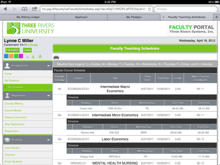 Screenshots depicting the various responsive portals I redesigned to use a common framework.