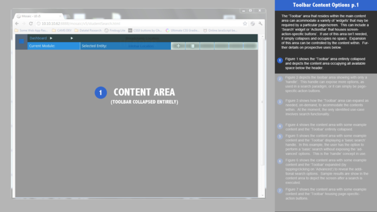 An image depicting an early iteration of the Mosaic user interface and user experience design.