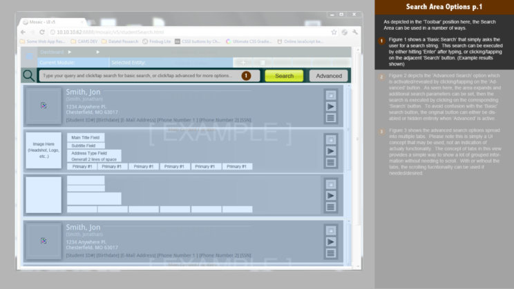An image depicting an early iteration of the Mosaic user interface and user experience design.