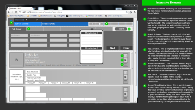 An image depicting an early iteration of the Mosaic user interface and user experience design.