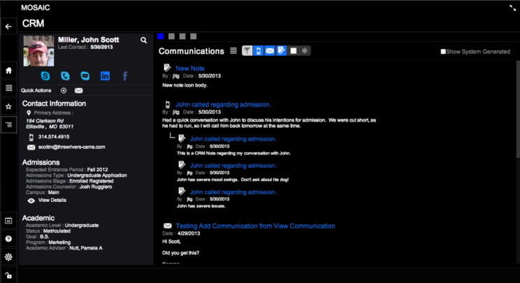 This image depicts version 1 of the Student Management interface and user experience from circa 2013.