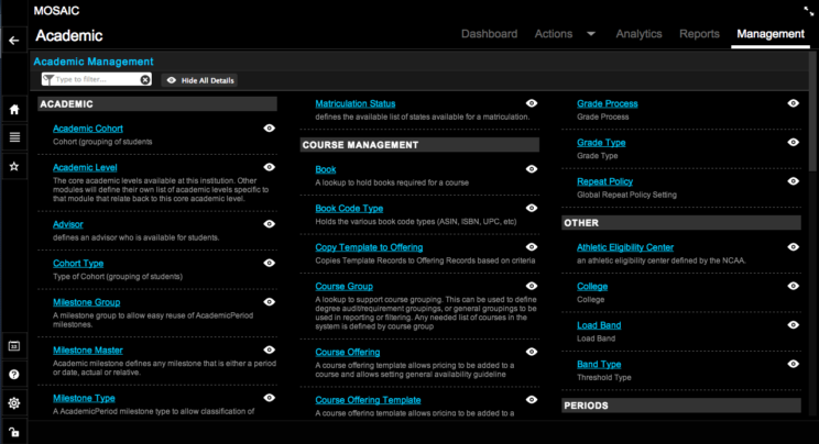 This image depicts version 1 of the Student Management interface and user experience from circa 2013.