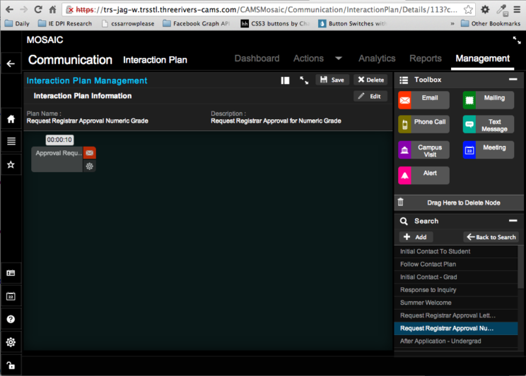 This image depicts version 1 of the Student Management interface and user experience from circa 2013.