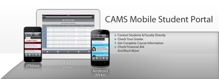 Screenshots of the CAMS Mobile Student Portal I designed in 2012 as my first project for Three Rivers Systems.