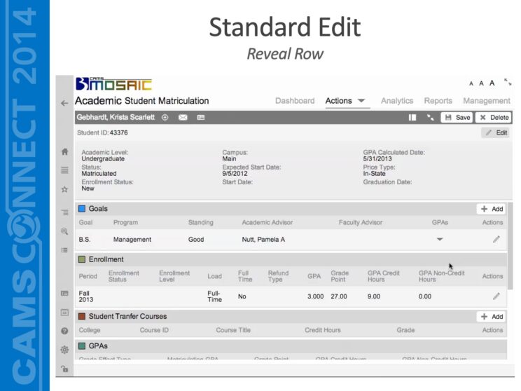 PowerPoint slide titled "Standard Edit - Reveal Row"