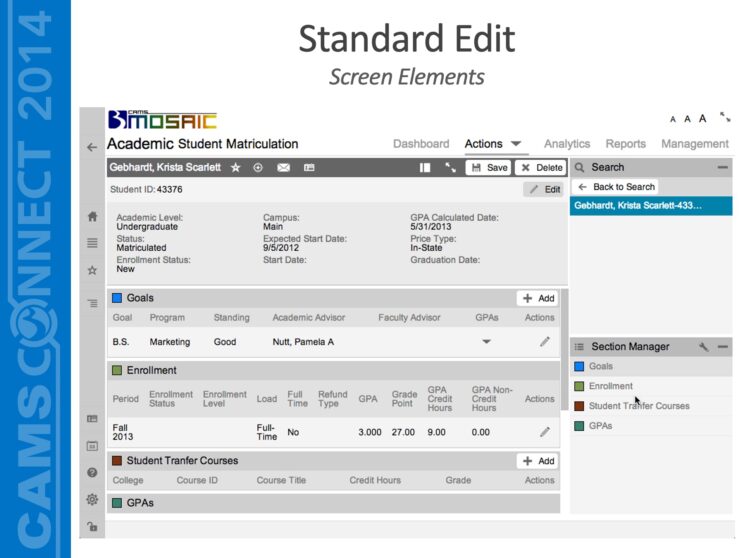 PowerPoint slide titled "Standard Edit - Screen Elements"