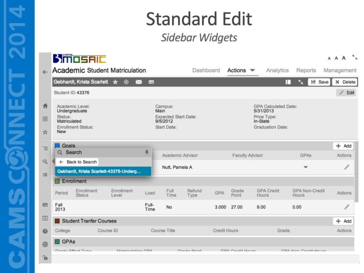 PowerPoint slide titled "Standard Edit - Sidebar Widgets"